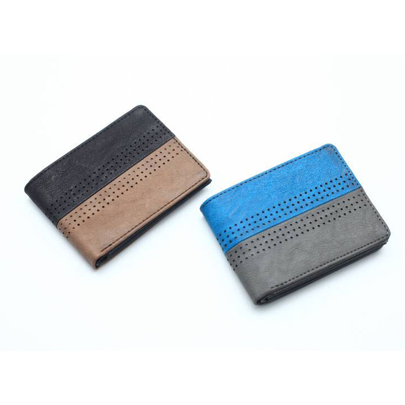 กระเป๋าสตางค์ Bifold สี Spliced ​​PU แบบเจาะสำหรับผู้ชาย